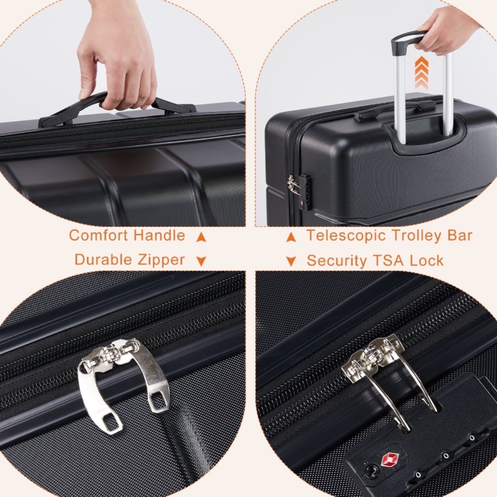 Hardshell Spinner Suitcase in Black 20in CarryOn - Picture 2 of 8